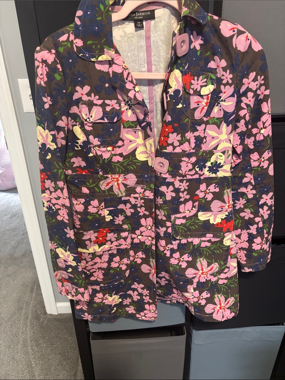 Tara Jarmon Pink Floral Jacket on Navy